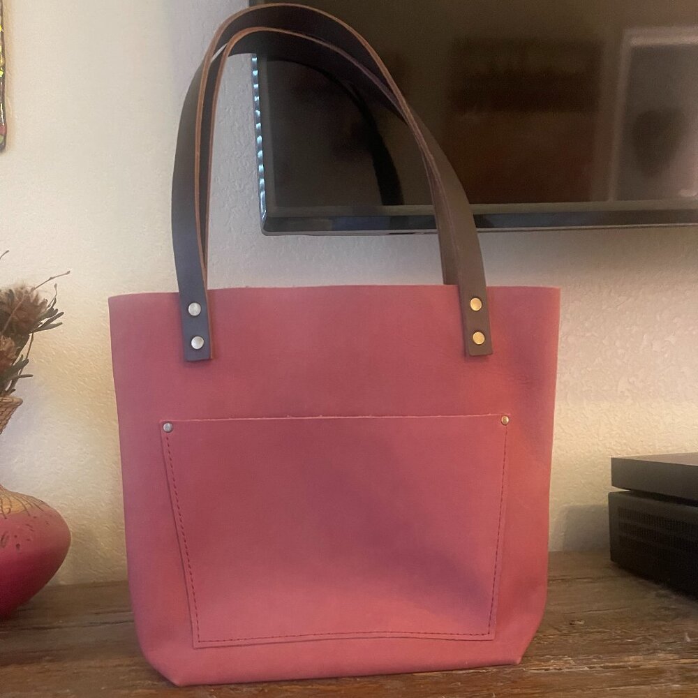 Portland Leather Tote Bag Dark Pink   Small size